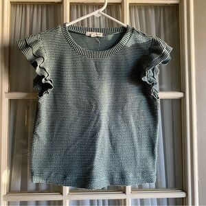 Moa Moa Green Textured Stripe Ruffle Sleeve Top